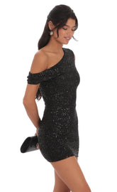 Off Shoulder Sequin Bodycon Dress in Black