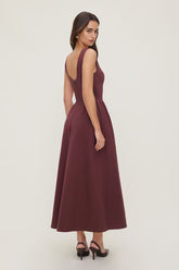 Iris Flared Ponte Maxi Dress-Zinfandel Burgundy
