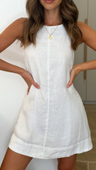 Nemi Linen Dress - White - Nude Lucy